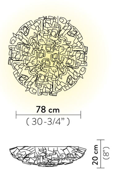 Veli Aurea Ceiling/Wall Lamp by Slamp, size drawing: Veli Ceiling/Wall Large