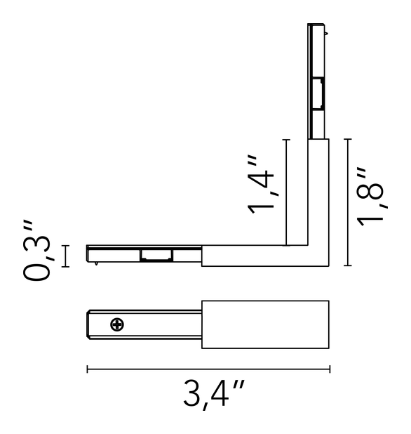 Zero Track Lighting System by Flos, size drawing: Zero Track Surface Profile. Ceiling/wall - wall/wall inner corner