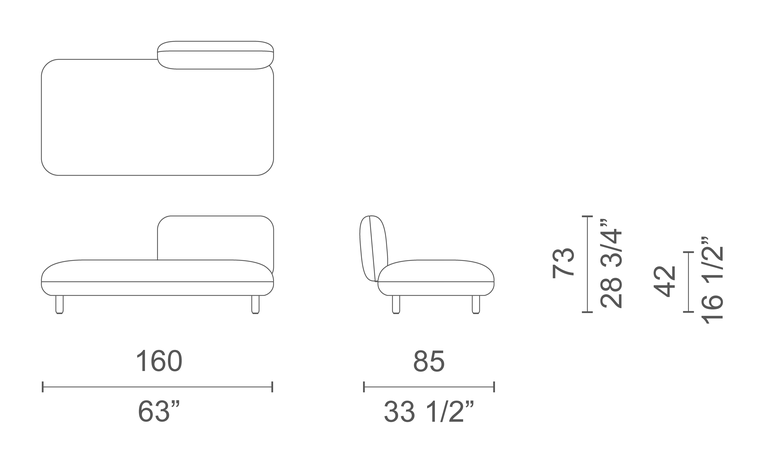 Hobo Contract Sofa by Cappellini, size drawing: HOB46