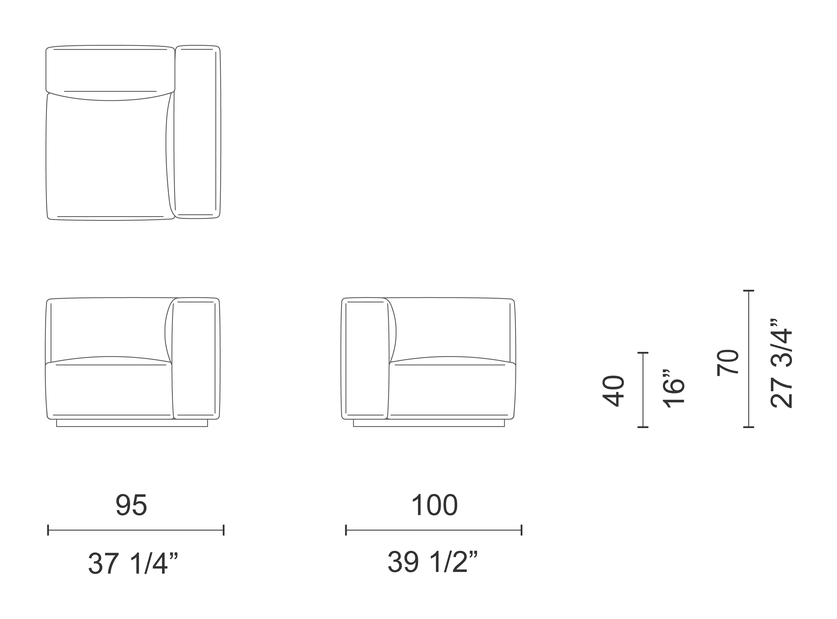 Oblong Plus Sofa by Cappellini, size drawing: OSX37
