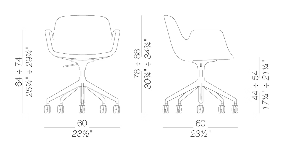 Pass S136 Chair by LaPalma, size drawing