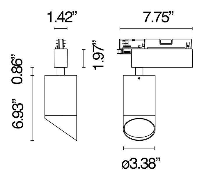 UT Spot Track Ø86 Spotlight by Flos, size drawing: UT Spot Track Wall-Washer Ø 86