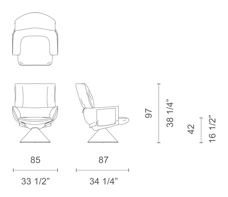 Lud'o Lounge Armchair by Cappellini, size drawing: LU_2