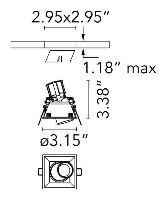 Johnny 80 Trim Downlight by Flos, size drawing: Johnny 80 Trim 1L Square