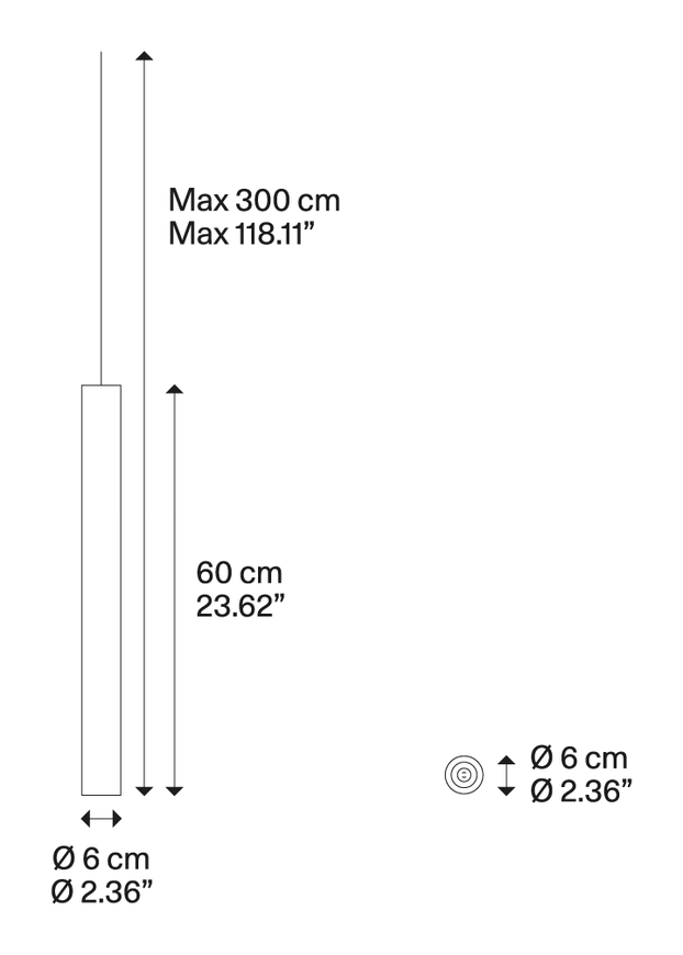 A-Tube Cluster Pendant Lamp by Lodes, size drawing: A-Tube medium