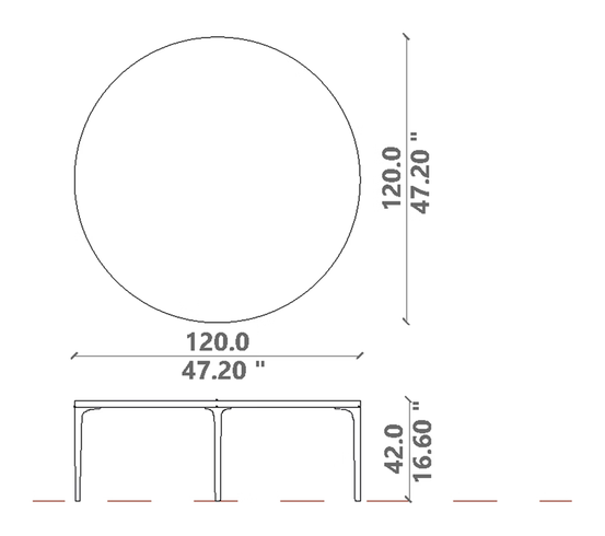 Soul Coffee Table by Talenti, size drawing: Ø 120 × H 42