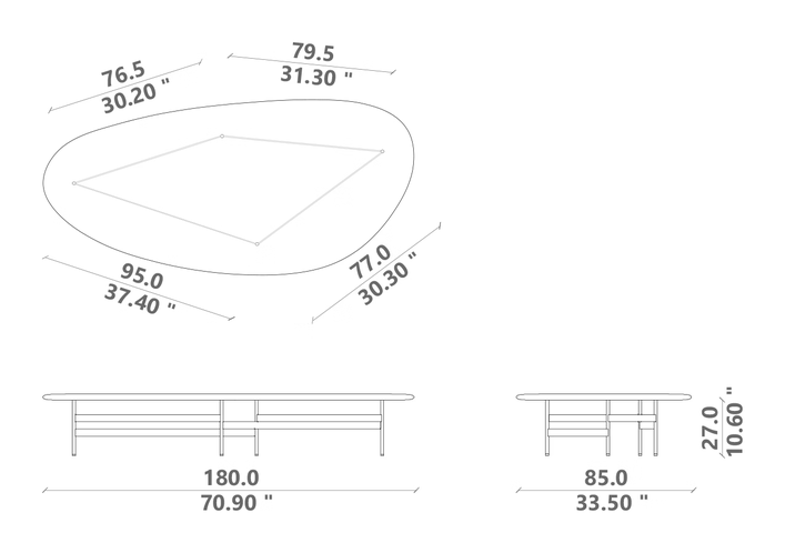 Mick Coffee Table by Talenti, size drawing: XL