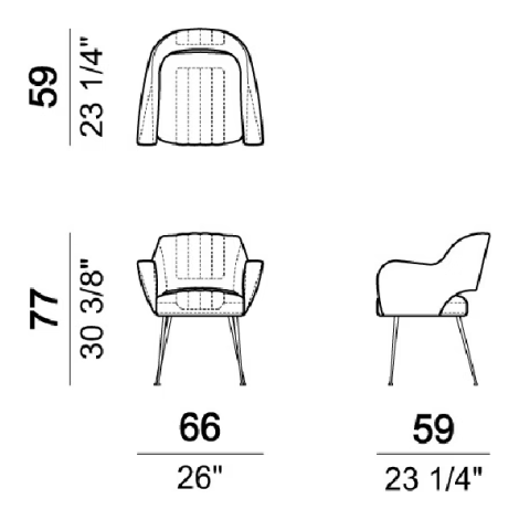 Miss Malice Armchair by Arketipo, size drawing