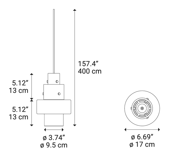 Gask Pendant Lamp by Lodes, size drawing