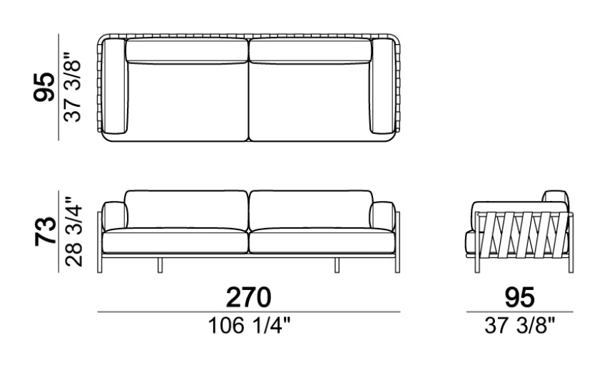 Punta Ala Sofa by Arketipo, size drawing: Sofa