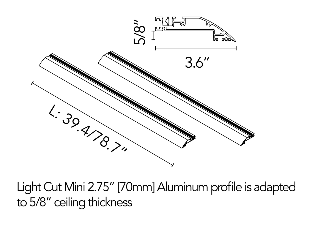 Channel 70/140 Lighting System by Flos, size drawing: Light Cut Mini Aluminium Profile 2 unit