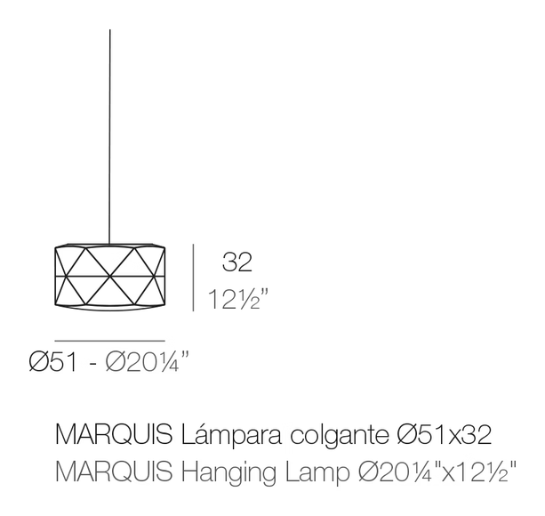 Marquis Hanging Lamp by Vondom, size drawing