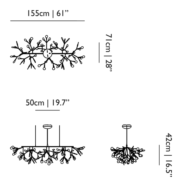 Heracleum III Linear Pendant Lamp by Moooi, size drawing