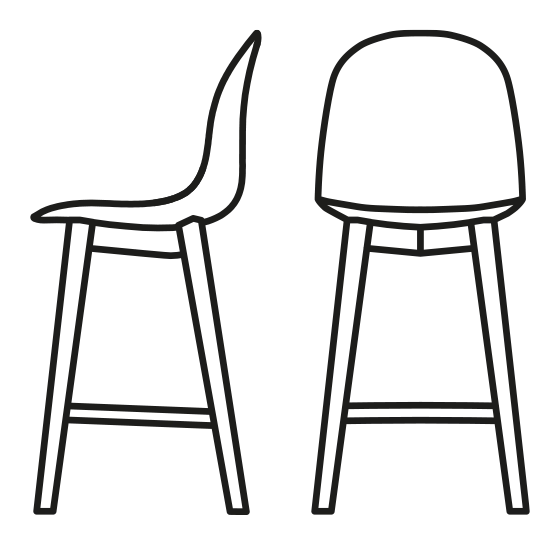 Academy Stool, Wooden Legs by Connubia, size drawing