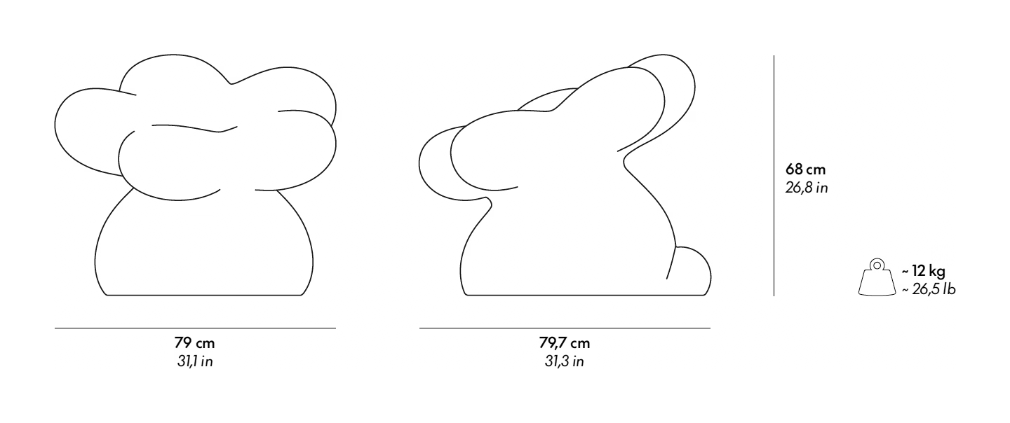 Flowie Seat by Gufram, size drawing