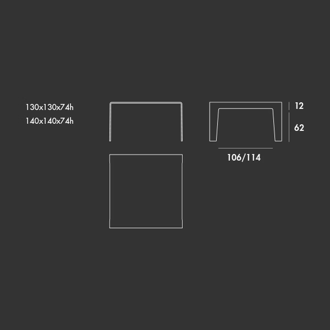 Frog Dining Table by Sovet, size drawing: Square