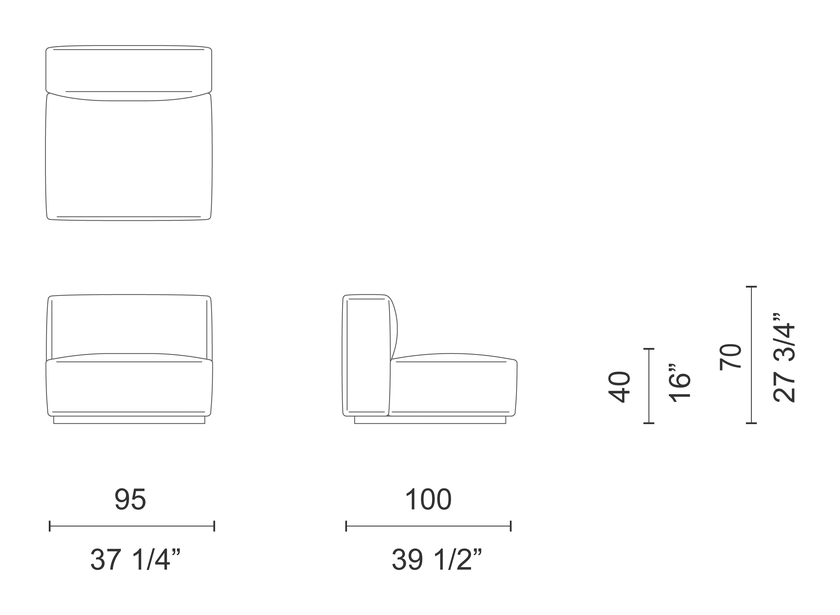 Oblong Plus Sofa by Cappellini, size drawing: OSX61
