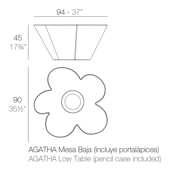 Agatha Table by Vondom, size drawing