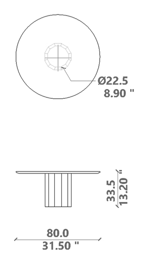 Salinas Coffee Table by Talenti, size drawing: Ø 80