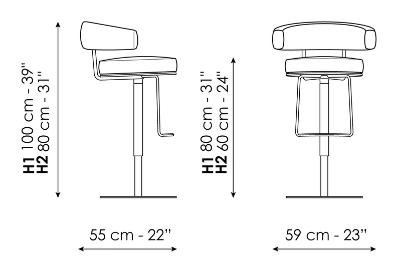 Neuilly Too Stool by Bonaldo, size drawing: Neuilly too