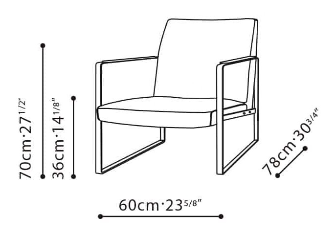 Leman Small Chair by Camerich, size drawing: C02D1000