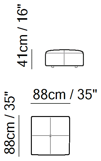 Herman Sectional (Leather, Tufted) by Natuzzi Italia: Large pouf, outline drawing with sizes
