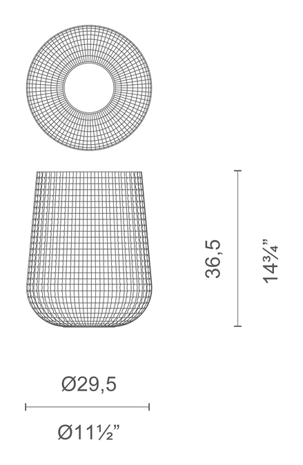 Trace Vase by Cappellini, size drawing: PO_2101B