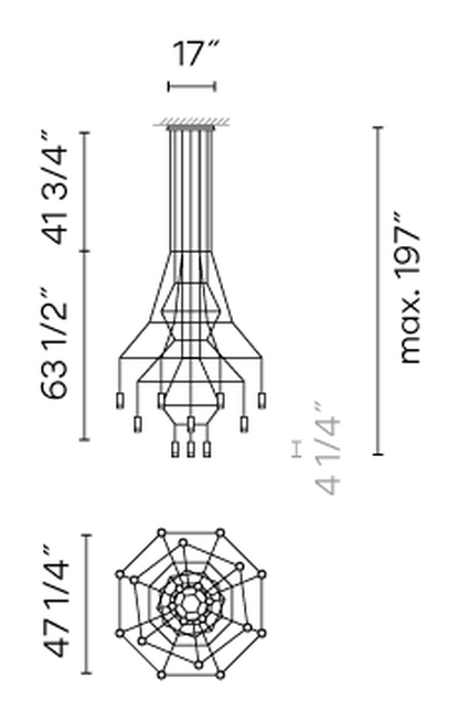 Wireflow Chandelier by Vibia, size drawing: Model 0315