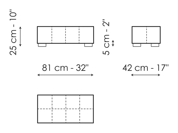 Squaring Bench and Ottoman by Bonaldo, size drawing: Bedside table