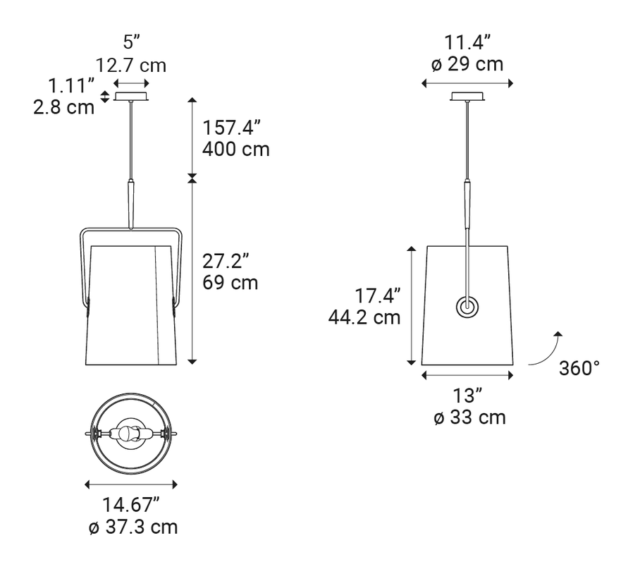 Fork Pendant Lamp by Lodes, size drawing: Fork Large