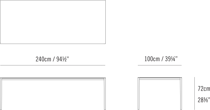 Able Table by Bensen, size drawing: Able Dining Table 240 x 100
