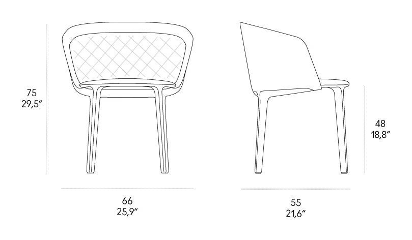 Lepel Quilted Armchair by Casamania, size drawing