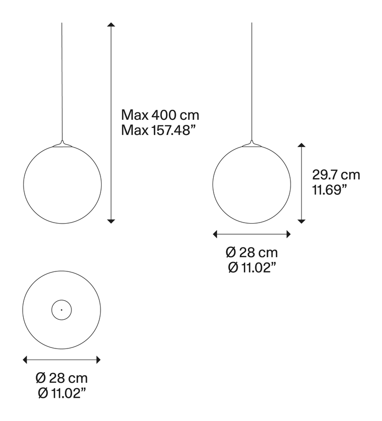Random Solo Cluster Pendant Lamp by Lodes, size drawing: Random Solo 28