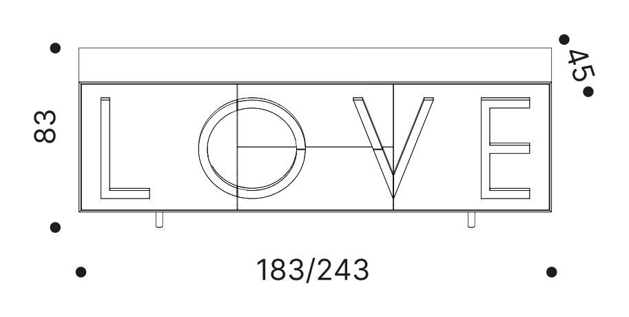 Love Sideboard by Driade, size drawing