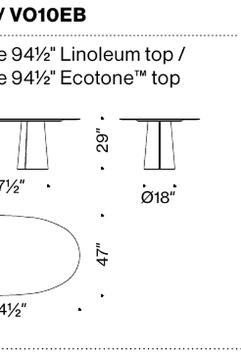 Vol Dining Table by Moroso, size drawing 2