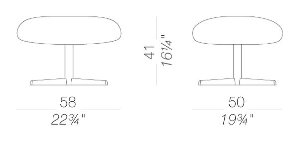Wing Tip S286 Footstool by LaPalma, size drawing