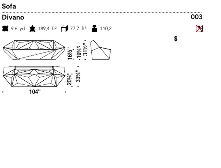 Gemma Sofa by Moroso, size drawing