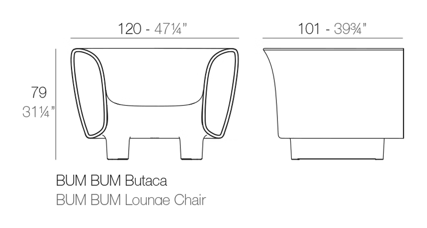 Bum-Bum Lounge Chair by Vondom, size drawing