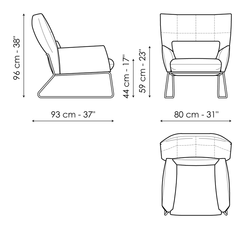 Nikos Armchair by Bonaldo, size drawing: Nikos hi
