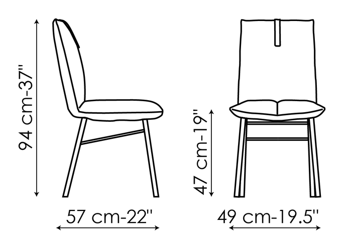 Pil Dining Chair by Bonaldo, size drawing: Pil up