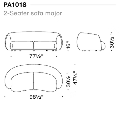 Pacific Sofa by Moroso, size drawing: 2-Seater sofa major