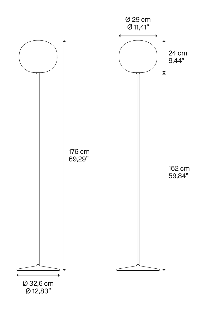 Volum Short 29 Floor Lamp by Lodes, size drawing: Volum long 29