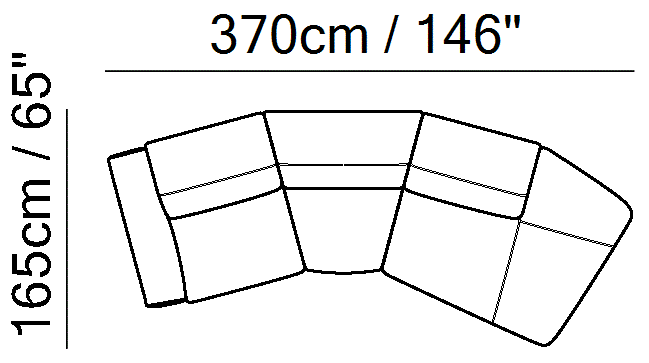 Pagoda Sectional by Natuzzi Italia: Modular sofa with adjustable headrests, outline drawing with sizes