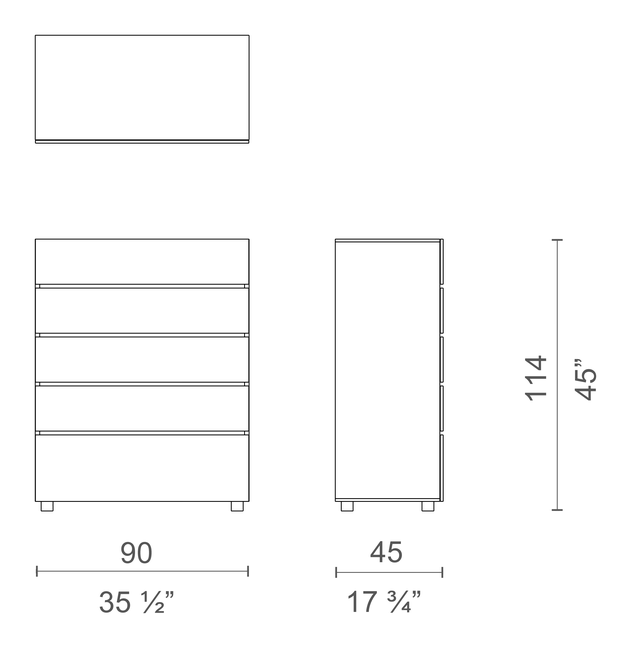 Uni Notte Cabinet by Cappellini, size drawing: UNN3P