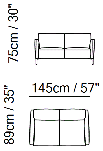 Tratto Sectional by Natuzzi Italia: Two-seater sofa, outline drawing with sizes