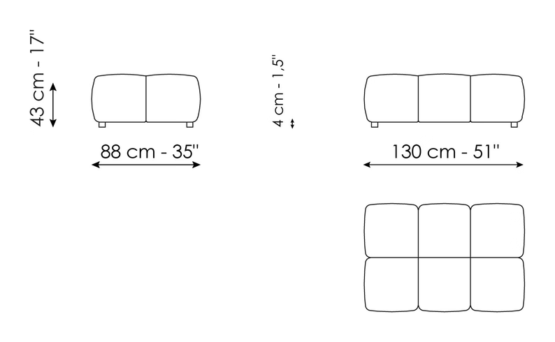 Brik Sofa by Bonaldo, size drawing: Pouf 130