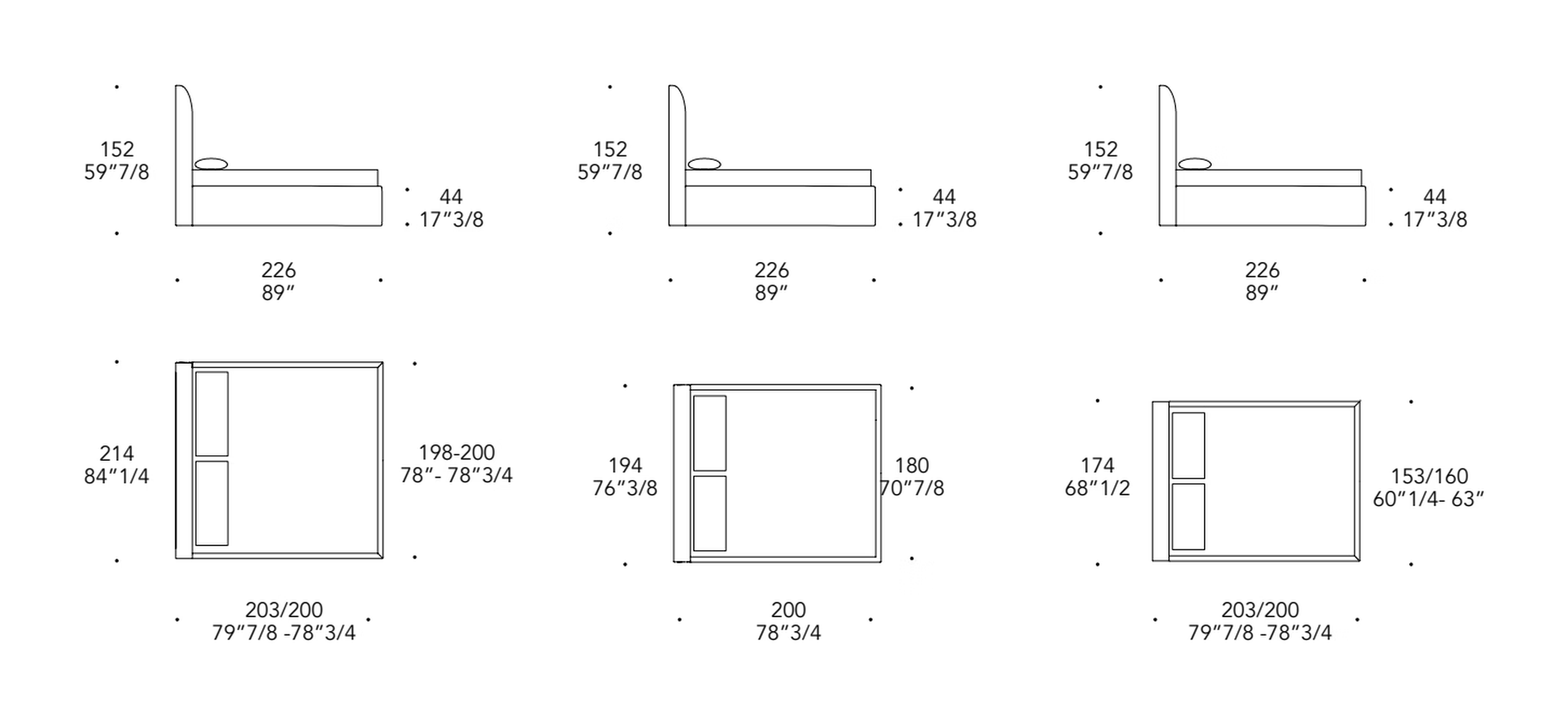 San Marco Letto Bed by Reflex, size drawing