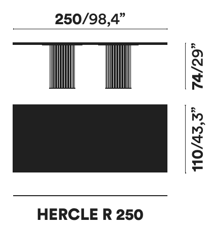 Hercle Dining Table by Opinion Ciatti, size drawing: HERCLE R 250