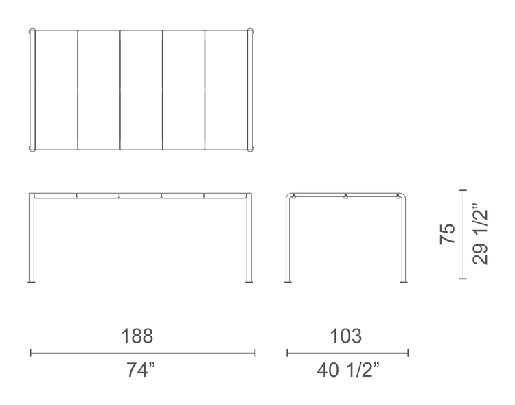 Vendicari Lido Table by Cappellini, size drawing: VN_3E