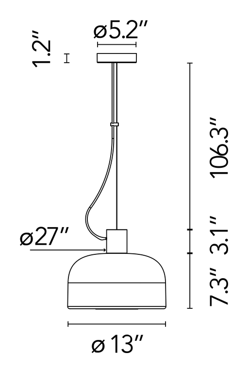 Bellhop Glass S1 Pendant Lamp by Flos, size drawing 2